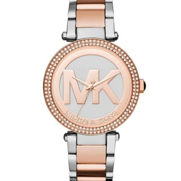 Michael Kors Accessories - MICHAEL KORS Women's Parker Rose Gold/Silver Crystal Watch MK Logo MK6314 New!